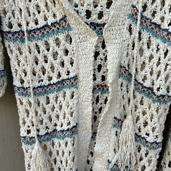 Free People Crochet Cardigan Duster Sweater Bohemian Cottagecore Spring Hippie S - Picture 5 of 8